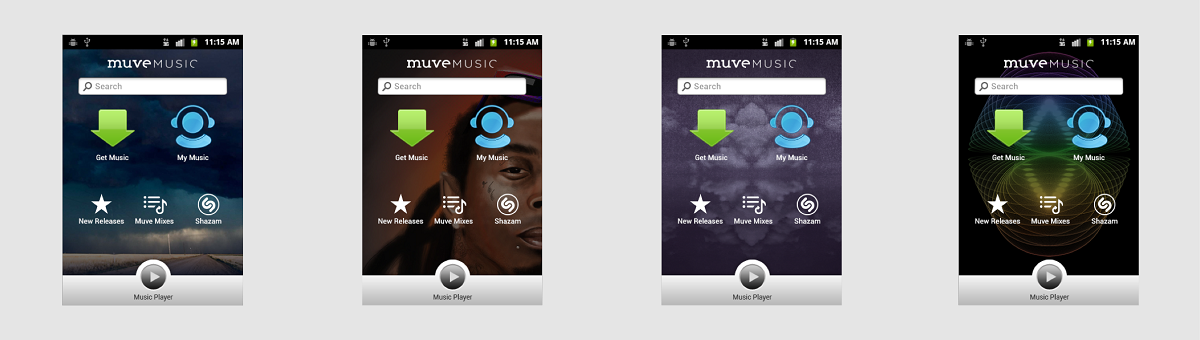 Muve Music 4.0: mood launch screens