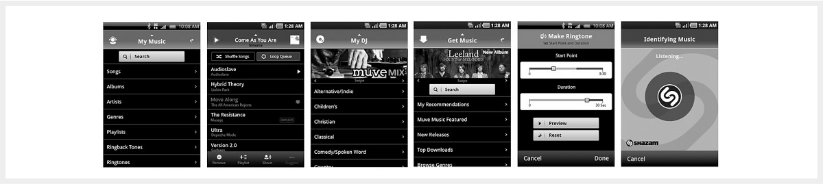 Muve Music 3.0 app screens, before the redesign